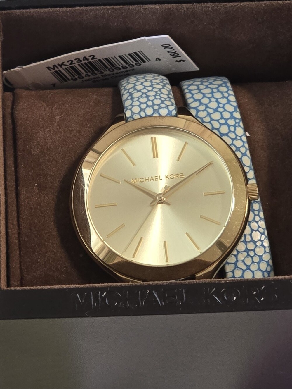 Michael Kors MK2342 Gold Tone Wrap Watch Blue Leather Strap w/ Box - Picture 8 of 9